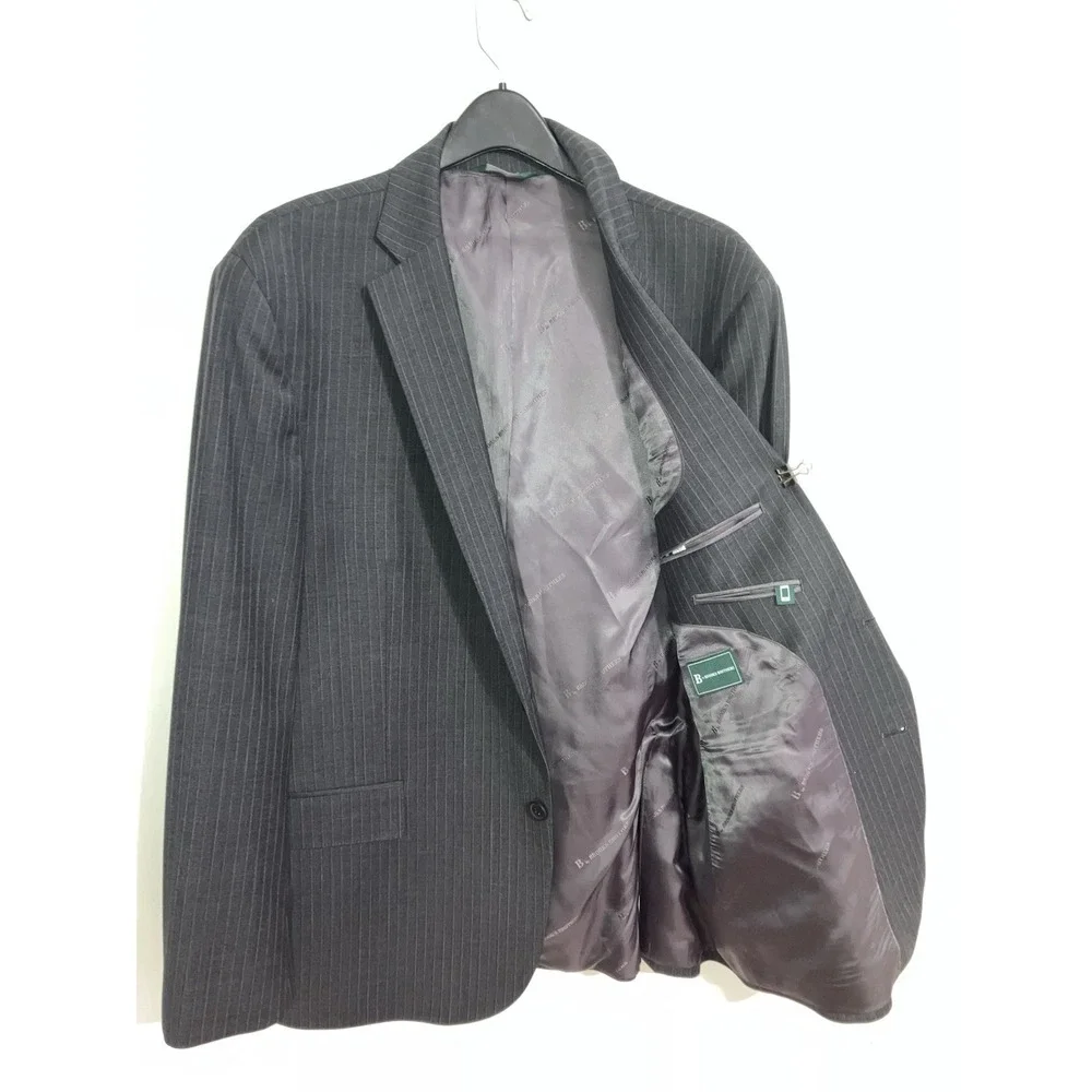 B by Brooks Brothers Mens Blazer 46R Grey Stripe Sport Coat Stretch Wool Classic